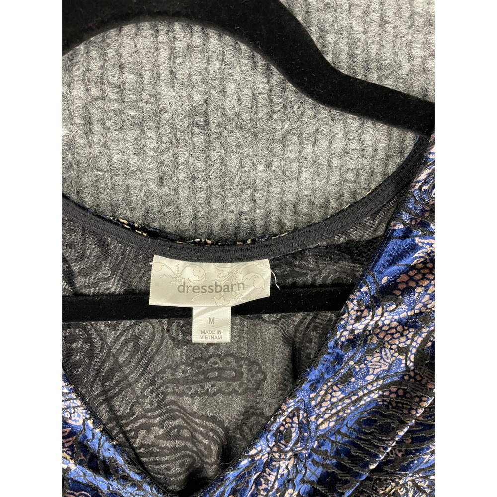 Dressbarn Blue Black Velour Burnout Top Medium Y2K Whimsigoth Dark Romantic - Picture 4 of 7